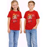 Vodexa Ünisex Çocuk Bayraklı Kız Baskılı Tişört %100 Pamuk Kırmızı Unisex Yazlık Çocuk T-Shirt - 11 - 12 Yaş