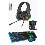 Voground Profesyonel Headset Pro 7.1 Usb Gaming Oyuncu Kulaklığı+oyuncu Klavye Mouse Seti Led Işıklı Usb