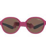 Vogue Eyewear Çocuk Vj2012 Yuvarlak Güneş Gözlüğü, Kauçuk Mavi üzerine Pembe/Koyu Kahverengi, 40 mm