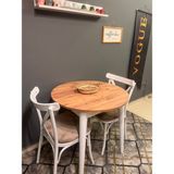 Vogue Tasarım ve Aksesuar 80 cm Yuvarlak Yemek Mutfak Balkon Masası Beyaz Mermer Desenli Şık & Dayanıklı - Antik Çam - Beyaz
