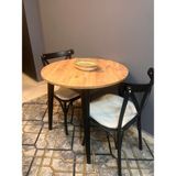 Vogue Tasarım ve Aksesuar 80 cm Yuvarlak Yemek Mutfak Balkon Masası Beyaz Mermer Desenli Şık & Dayanıklı - Antik Çam - Siyah