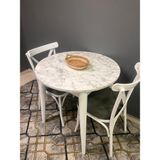 Vogue Tasarım ve Aksesuar 80 cm Yuvarlak Yemek Mutfak Balkon Masası Beyaz Mermer Desenli Şık & Dayanıklı - Beyaz - Açık Gri