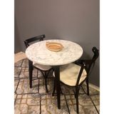 Vogue Tasarım ve Aksesuar 80 cm Yuvarlak Yemek Mutfak Balkon Masası Beyaz Mermer Desenli Şık & Dayanıklı - Beyaz - Mermer - Siyah
