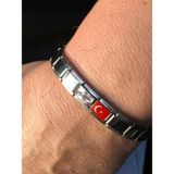 Vogutima Ay Yıldız Türk Bayrağı Atatürk Imzalı Italyan Charm Nomi Çelik • Sevgiliye • Eşe • Babaya • Bileklik - 21 CM