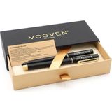 Vogven Marka Kişiye Özel Gold Detaylı Roller ve Tükenmez Kalem Seti - Siyah - Altın