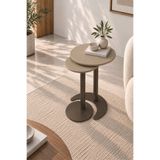 VOİ DESIGN Trio 2'li Zigon Sehpa Takımı - İç İçe Geçen Yuvarlak Yan Sehpa, Krem Üst Tabla Kahverengi Metal Ayak