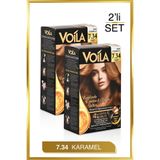 Voila 2 Adet Keratin Besleyici Argan Yağı Buğday Proteini içerikli Saç Boyası 7.34 Karamel