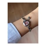 Vola Collection İnce Kalpli Kordon Vintage Çelik Gümüş Minimal Pembe Kasa Charmlı Kadın Kol Saati -57
