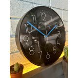 VOLANTE® Modern Duvar Saatleri CHIC Serisi 30 cm Ø Gerçek Cam Ev/Ofis/Mutfak/Sınıf/Okul Sessiz & Akar (SİYAH-MAVİ)