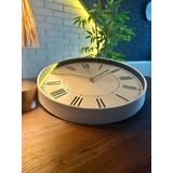 VOLANTE® Modern Duvar Saatleri ELEGANT Serisi 35 cm Ø Gerçek Cam Ev/Ofis/Mutfak/Sınıf/Okul Sessiz & Akar (BEYAZ-BRONZ)