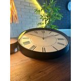 VOLANTE® Modern Duvar Saatleri ELEGANT Serisi 35 cm Ø Gerçek Cam Ev/Ofis/Mutfak/Sınıf/Okul Sessiz & Akar (SİYAH-BRONZ)