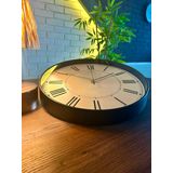 VOLANTE® Modern Duvar Saatleri ELEGANT Serisi 35 cm Ø Gerçek Cam Ev/Ofis/Mutfak/Sınıf/Okul Sessiz & Akar (SİYAH-GÜMÜŞ)