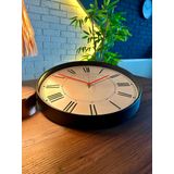 VOLANTE® Modern Duvar Saatleri ELEGANT Serisi 35 cm Ø Gerçek Cam Ev/Ofis/Mutfak/Sınıf/Okul Sessiz & Akar (SİYAH-KIRMIZI)