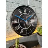 VOLANTE® Modern Duvar Saatleri FLAWLESS Serisi 30 cm Ø Gerçek Cam Ev/Ofis/Mutfak/Sınıf/Okul Sessiz & Akar (SİYAH-MAVİ)