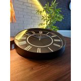 VOLANTE® Modern Duvar Saatleri FLAWLESS Serisi 35 cm Ø Gerçek Cam Ev/Ofis/Mutfak/Sınıf/Okul Sessiz & Akar (SİYAH-MAVİ)