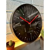 VOLANTE® Modern Duvar Saatleri GLARE Serisi 30 cm Ø Gerçek Cam Ev/Ofis/Mutfak/Sınıf/Okul Sessiz & Akar (SİYAH-KIRMIZI)