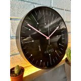 VOLANTE® Modern Duvar Saatleri GLARE Serisi 30 cm Ø Gerçek Cam Ev/Ofis/Mutfak/Sınıf/Okul Sessiz & Akar (SİYAH-PEMBE)