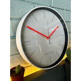 VOLANTE® Modern Duvar Saatleri LOFTY Serisi 30 cm Ø Gerçek Cam Ev/Ofis/Mutfak/Sınıf/Okul Sessiz & Akar (BEYAZ-KIRMIZI)