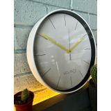 VOLANTE® Modern Duvar Saatleri LOFTY Serisi 30 cm Ø Gerçek Cam Ev/Ofis/Mutfak/Sınıf/Okul Sessiz & Akar (BEYAZ-SARI)