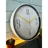 VOLANTE® Modern Duvar Saatleri MAJESTIC Serisi 30 cm Ø Gerçek Cam Ev/Ofis/Mutfak/Sınıf/Okul Sessiz & Akar (BEYAZ-SARI)