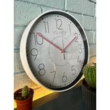 VOLANTE® Modern Duvar Saatleri QUEENLY Serisi 30 cm Ø Gerçek Cam Ev/Ofis/Mutfak/Sınıf/Okul Sessiz & Akar (BEYAZ-PEMBE)