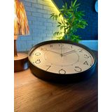 VOLANTE® Modern Duvar Saatleri ROME Serisi 35 cm Ø Gerçek Cam Ev/Ofis/Mutfak/Sınıf/Okul Sessiz & Akar (SİYAH-GÜMÜŞ)