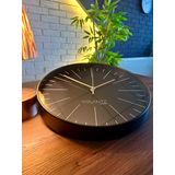 VOLANTE® Modern Duvar Saatleri SALVIA Serisi 35 cm Ø Gerçek Cam Ev/Ofis/Mutfak/Sınıf/Okul Sessiz & Akar (SİYAH-ALTIN)