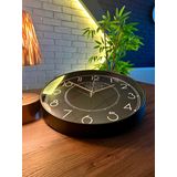 VOLANTE® Modern Duvar Saatleri SOUL Serisi 35 cm Ø Gerçek Cam Ev/Ofis/Mutfak/Sınıf/Okul Sessiz & Akar (SİYAH-BRONZ)