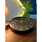 VOLANTE® Modern Duvar Saatleri SOUL Serisi 35 cm Ø Gerçek Cam Ev/Ofis/Mutfak/Sınıf/Okul Sessiz & Akar (SİYAH-GÜMÜŞ)