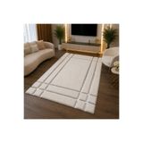 Volas Bej Peluş Halı Gümüş Detaylı Modern Geometrik Tasarım Salon ve Oturma Odası Halısı
