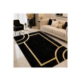 Volas Gold Detaylı Peluş Halı Geometrik Desenli Modern Dekoratif Salon Halısı