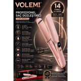 VOLEMİ 071 Profesyonel Saç Düzleştirici 14 Farklı (100°C-230°C) Dijital Isı Ayarlı Geniş Seramik Plakalı Keratin Korumalı & UV Korumalı Düzleştirici S8540