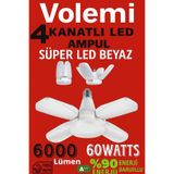 VOLEMİ 4 Kanatlı 60 Watt 6000 Lümen Katlanır Ampul 4+1 Kanatlı Katlanabilir Enerji Tasarruflu Led Ampul