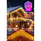 VOLEMİ 4 Metre Sarı Sarkıt Led Işık - 16 Saçak, Eklenebilir, 3 Efektli Fişli Balkon ve Perde Süsü
