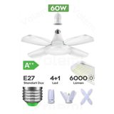 VOLEMİ 60 Watt 6000 Lumen 4 Kollu Katlanır Ampul 4 1 Kanatlı Katlanabilir Enerji Tasarruflu Led Ampul.