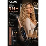 VOLEMİ Profesyonel 9 mm (Afro Dalga) İnce Maşa Seramik Saç Bukle Maşası 230°C 14 Dijital Isı Ayarlı Keratin Yağlı UV Korumalı