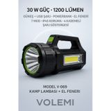 Volemi V-069 Uzun Menzilli Şarjlı Kamp Lambası El Feneri Deprem, Acil Durum, Bahçe Ve Kamp Kullanımı Siyah