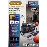 VOLEMİ VM-725 Çift Girişli 12V/220V 250 PSI Ev ve Araç Uyumlu Çok Amaçlı Hava Kompresörü Lastik Şişirme Pompası