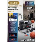 Volemi Vm-725 Çift Girişli 12V/220V 250 Psı Ev Ve Araç Uyumlu Hava Kompresörü Lastik Şişirme Pompası