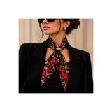volenta deluxe aksesuar Azure Signature Kadın Leopar Desenli Saten Fular Gold Broş Çok Amaçlı Boyun Bel Bandana Çanta Aksesuarlı 70X70