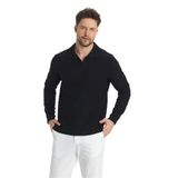 Volex Erkek Siyah Likralı%100 Pamuk Yaka Detaylı Slim Fit Uzun Kollu Polo Yaka Swearshirt Siyah 3XL