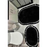 VolgsHome Yıkanabilir Saçaklı Kaymaz Dot Taban Yumuşak Peluş Banyo Paspası 2'li Set 60x100ve40x60cm