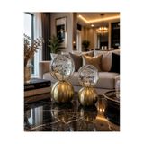 voliX Dizayn Kristal Küre Dekoratif Obje 2’li Set eskitme Modern Ev Salon Ofis Aksesuarı masa süsü