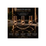 voliX Dizayn Lüks 3’lü Cam Mumluk Gold Dekoratif Şamdan – Metal Gövdeli Modern Salon, Yemek Masası ve Konsol Dekoru 40x25 cm