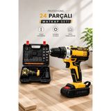 Volkan Ziraat Mühendislik Metal Dişli 24W Akülü Matkap -Çift Bataryalı ve LED Çalışma Işığı ile Ta - VOLKAN5036-2