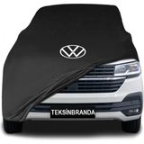 Volkswagen Caravelle T6 Uzun 2019 - 2023 Siyah Kumaş Araba Branda Logolu Kumaş Araba Brandası Penye Oto Branda - Araç modeline özel tasarım