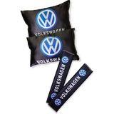 Volkswagen Dijital Baskılı Siyah Araç Seyahat Boyun Yastık 2'Li Set Volkswagen Emniyet Kemer Ped