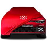 Volkswagen Golf 8 (2020 - ) Kırmızı Kumaş Araba Branda Logolu Kumaş Araba Brandası Penye Oto Branda - Araç modeline özel tasarım