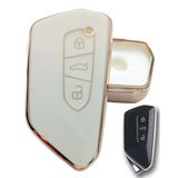 Volkswagen Golf 8 Seat Cupra Skoda Octavia Uyumlu Kumanda Anahtar Kılıfı Oto Anahtarlık Beyaz Gold