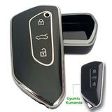 Volkswagen Golf 8 Seat Cupra Skoda Octavia Uyumlu Kumanda Anahtar Kılıfı Oto Anahtarlık Siyah Silver